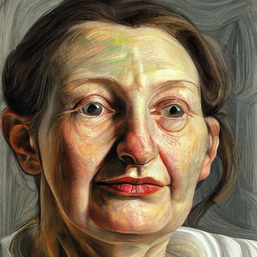 Prompt: high quality high detail painting by lucian freud, hd, portrait of smiling sad woman, photorealistic lighting