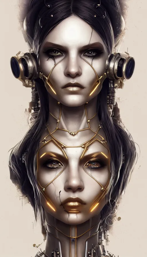 Image similar to soft lustrous ebony ivory biotech raver gutter punk gothic cyborg, golden ratio, details, scifi, fantasy, cyberpunk, intricate, decadent, highly detailed, digital painting, octane render, artstation, concept art, smooth, sharp focus, illustration, art by artgerm, loish, wlop