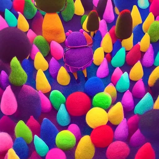 Prompt: a black girl with a colorful dreadloks, in a candy forest! at night, bokeh, bright colours, watercolor, volumetric wool felting, macro photography, children illustration, by goro fujita