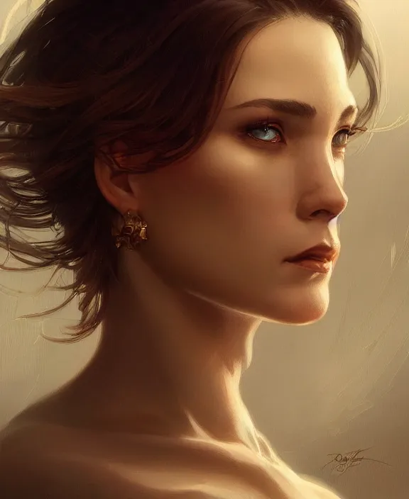 Prompt: portrait close up of woman, concentrated look, symmetry, d & d, fantasy, intricate, elegant, highly detailed, digital painting, artstation, concept art, art by artgerm and greg rutkowski and alphonse mucha, boris vallejo
