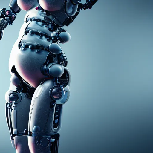 Prompt: pregnant female cyborg, robot anatomy elements, female body elements, cozy atmospheric and cinematic lighting, ultra rendered extreme realism and detail, 8 k, photorealistic, sharp focus