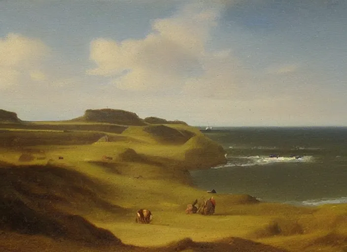 Image similar to texel, the netherlands in the style of hudson river school of art, oil on canvas