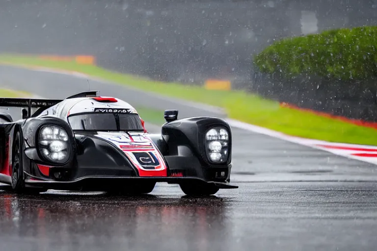 Prompt: beautiful, japanese art of the porsche 9 1 9 in heavy rain at circuit de spa - francorchamps, 8 k