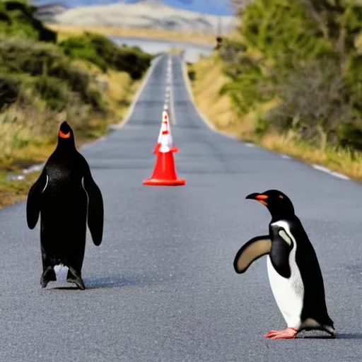 Image similar to penguins in bandanas walking across the road