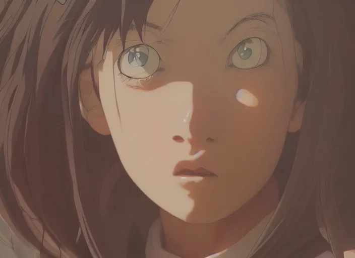 Image similar to a 3 d film animation still portrait of a 1 9 9 5's manga heroine, finely detailed features, sun light, painted by greg rutkowski, akira toriyama studio ghibli