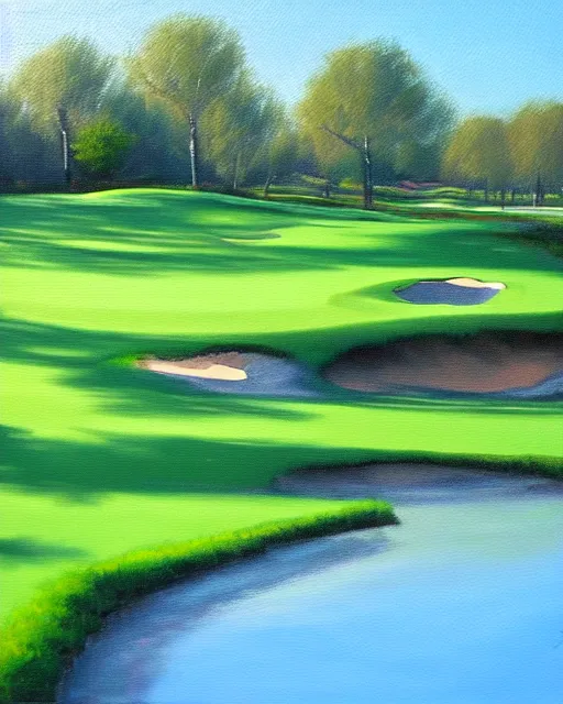 Image similar to oil painting of golf course, oil painting,