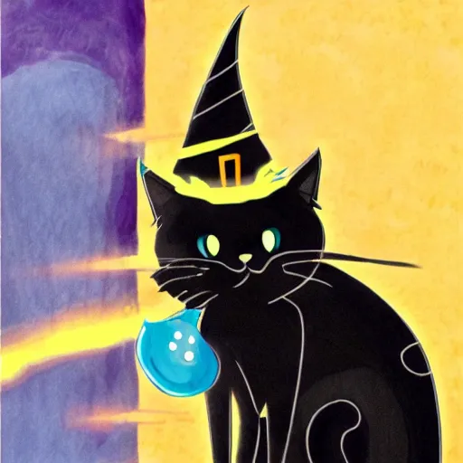 Image similar to a anime black cat with a witches hat