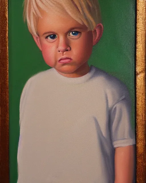 Image similar to little awkward cute blond man who is awkward and is also awkward, very detailed oil painting, oil on canvas