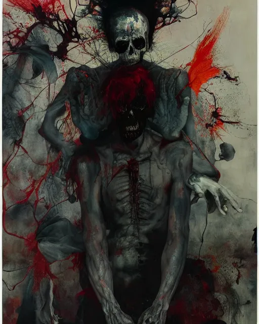 Image similar to death is not mercurial it's patient unlike life, hauntingly surreal, gothic, rich deep colours, painted by francis bacon, adrian ghenie, james jean and petra cortright, part by gerhard richter, part by takato yamamoto. 8 k masterpiece.