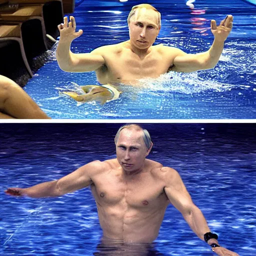 Image similar to Putin aquatic disco, hyper realistic photo