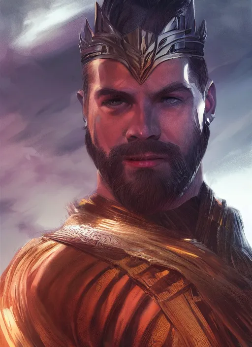 Prompt: portrait, King of the 7 realms , Dynamic lighting, cinematic, establishing shot, extremely high detail, photo realistic, cinematic lighting, , post processed denoised, concept design, concept art, artstation, matte painting, midjourney, style by alex ross, neal adam