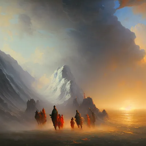 Image similar to ''cinematic shot'' of gates to heaven full detailed 8 k realistic atmosferic made by ivan aivazovsky, peter mohrbacher, greg rutkowski volumetric light effect broad light oil painting painting fantasy art style sci - fi art style realism premium prints available artwork unreal engine