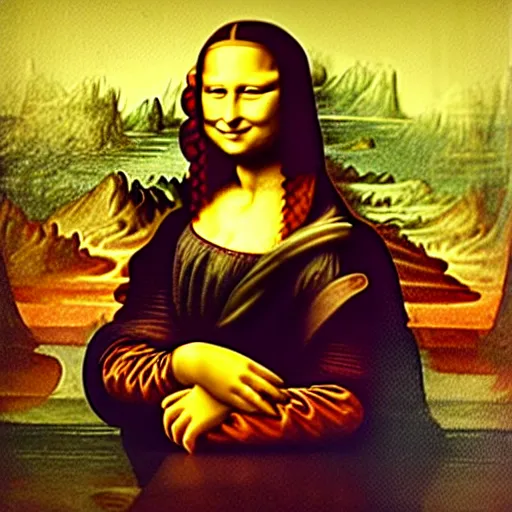 Prompt: mona lisa painting herself