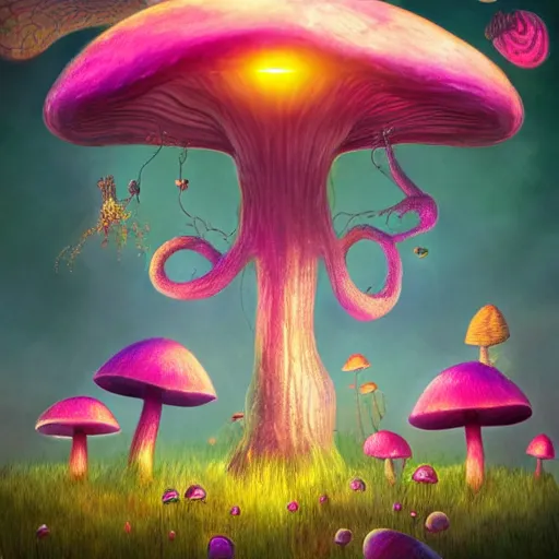 Image similar to surreal mushroom realm, multidimensional, fantasy, trending on artstation, beautiful