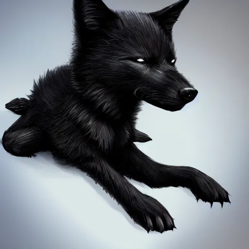 Prompt: digital painting of cute black wolf puppy sleeping, dark fur, r/aww, trending on artstation, ultra detailed