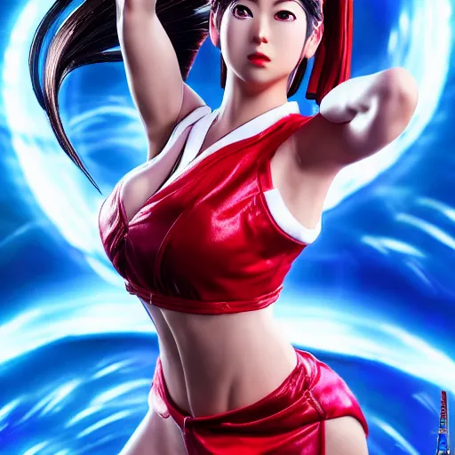 Prompt: classic Movie poster of a human Mai Shiranui, in real life, from King of Fighters, studio photography, cinematic lighting, photorealism, highly detailed and intricate, HDR 8k