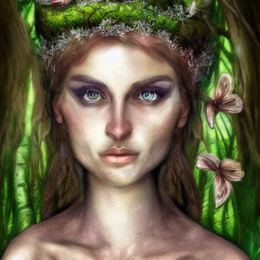 Prompt: portrait fairy emerging from a lake, art digital, highly detailed face, forest, fantasy, artwork