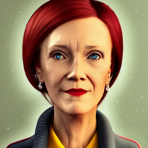 Image similar to maci holloway, first woman elected as president in usa, cold but beautiful, about 3 5 years old, highly detailed,, artstation hd, deviantart, by artgem