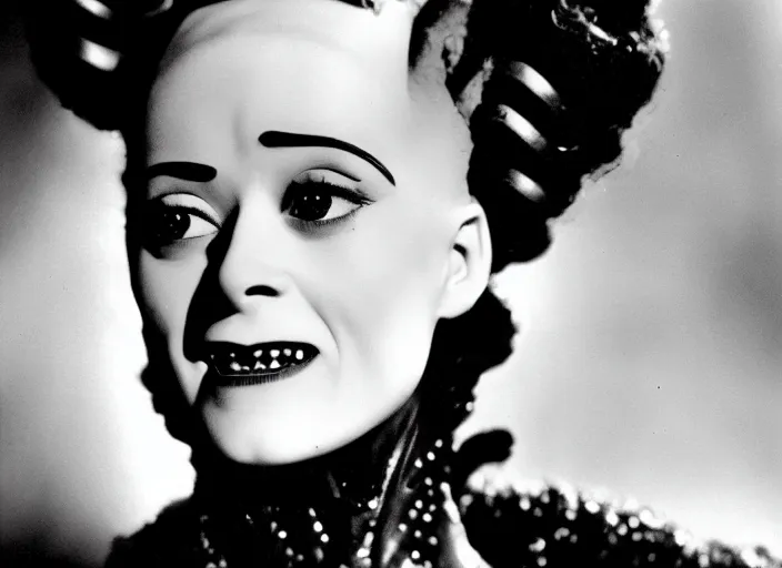 Image similar to editorial portrait, bride of frankenstein ( 1 9 3 5 ) as teen, still from the movie beetlejuice, cinematic