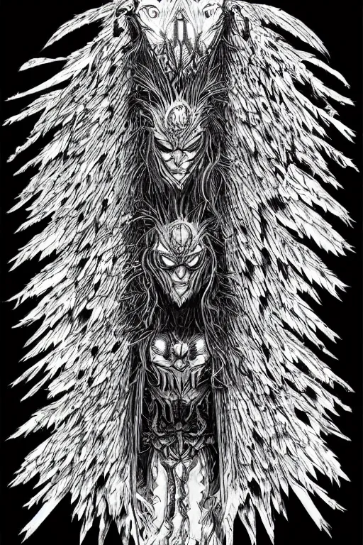 Image similar to raven monster, symmetrical, highly detailed, digital art, sharp focus, trending on art station, kentaro miura manga art style