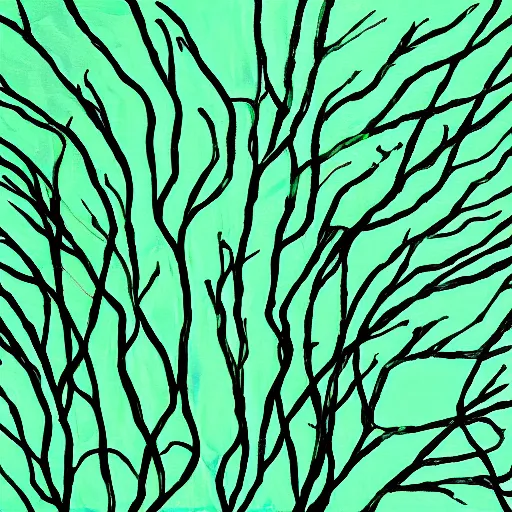 Prompt: painting of black and green synapses against a mint green background