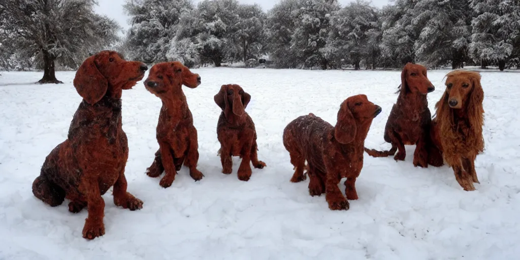 Image similar to Giant woolly dachshunds, in snow