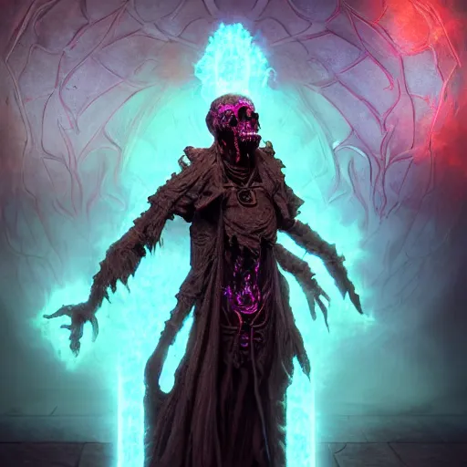 A necromancer pulsing with necrotic energy, Art by | Stable Diffusion