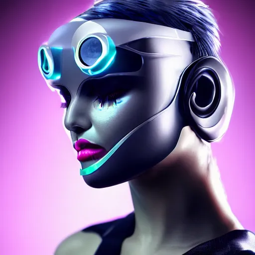 Prompt: headshot of a beautiful futuristic cyber punk woman