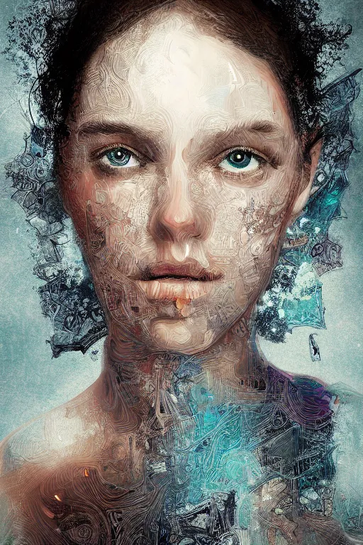 Image similar to self portrait of Stable Diffusion AI, Intricate Digital painting, Trending on Artstation, Cinematic