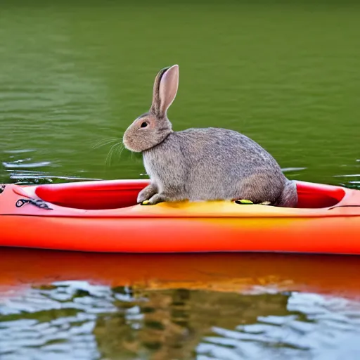 Image similar to a rabbit kayaking on a small river, photorealism 4k