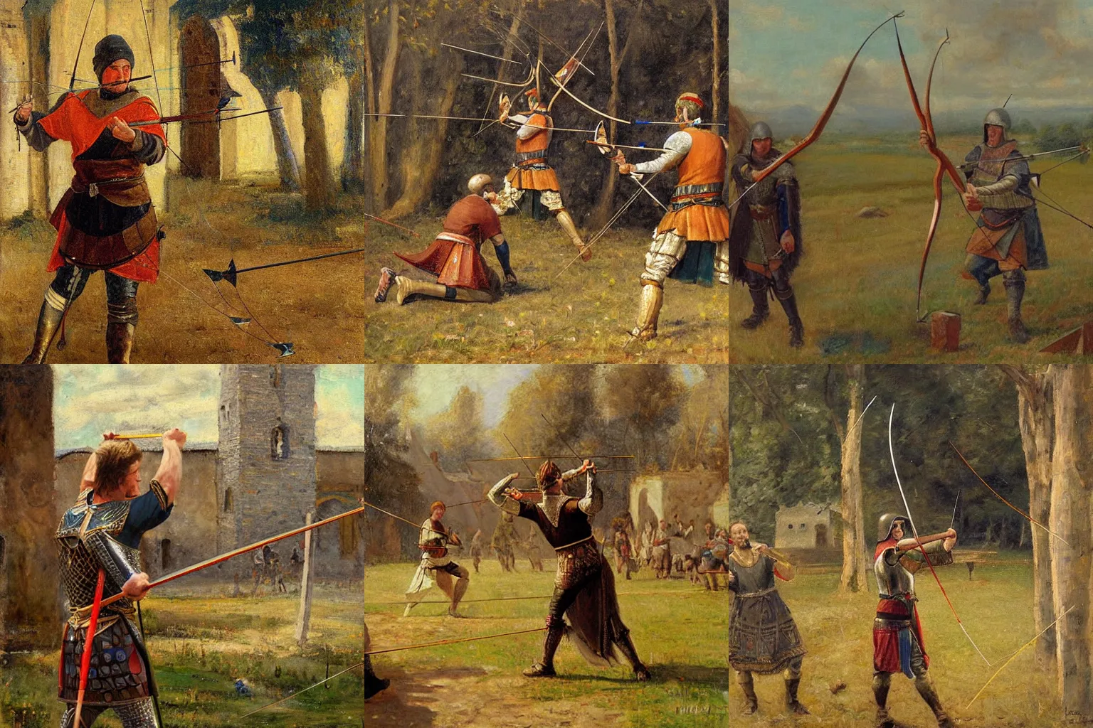 Prompt: richard schmid painting of medieval archery