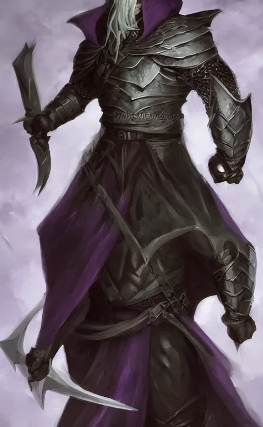 Prompt: Dungeons and dragons character art, drizzt do\'urden, wearing armor, trending on artstation