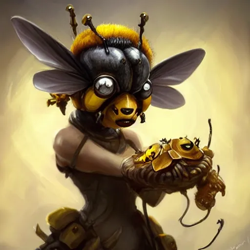 Prompt: cute little anthropomorphic Bumblebee insect with human ears, cute and adorable, pretty, beautiful, DnD character art portrait, matte fantasy painting, DeviantArt Artstation, by Jason Felix by Steve Argyle by Tyler Jacobson by Peter Mohrbacher, cinema