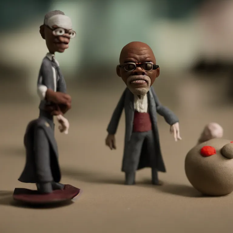 Prompt: a cinematic film still of a claymation stop motion film starring samuel l jackson, shallow depth of field, 8 0 mm, f 1. 8