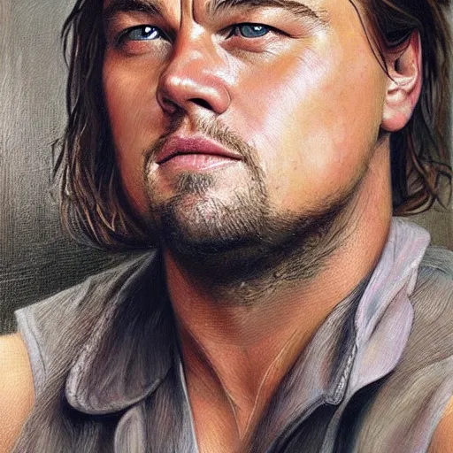 Prompt: “Leonardo DiCaprio, beautiful, highly detailed portrait, Elpis, oil, canvas, hyperrealistic, Jenny Saville”