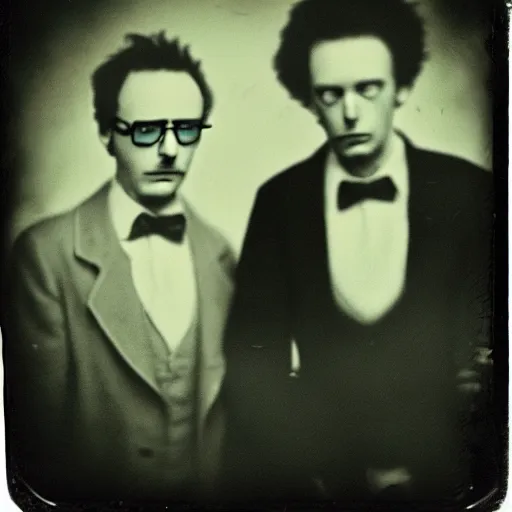 Prompt: tintype photo of “ rick and morty ” old time