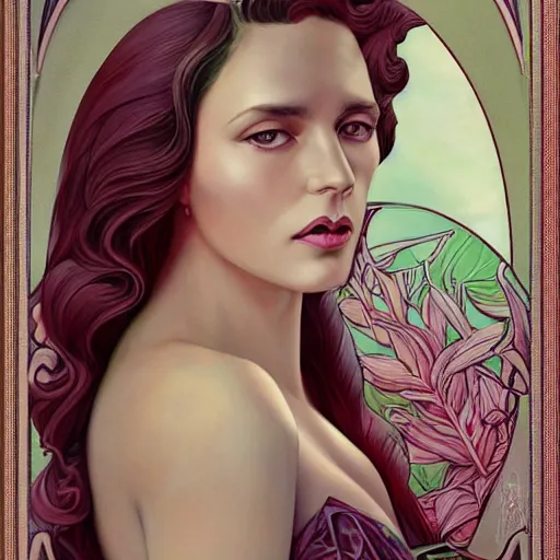Prompt: an art nouveau, ( streamline moderne ), multi - racial portrait in the style of anna dittmann and donato giancola and chanthara. very large, clear, expressive, and intelligent eyes. centered, ultrasharp focus, dramatic lighting, photorealistic digital matte painting, intricate symmetrical ultra detailed background.