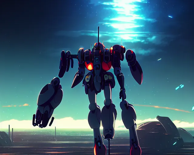 Image similar to anime illustration of a menacing planet sized mech, in ruined city, wide shot, bokeh, ilya kuvshinov, anime, pixiv top monthly, trending on artstation, cinematic, danbooru, zerochan art, kyoto animation