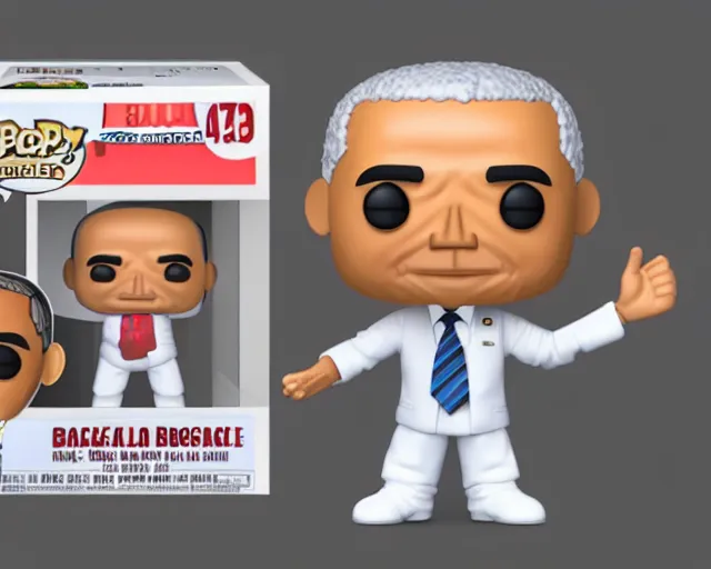 Image similar to full body 3d render of barack obama as a funko pop, packaging, studio lighting, white background, blender, trending on artstation, 8k, highly detailed