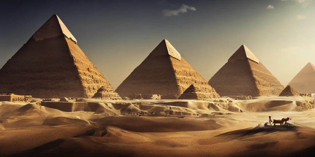 Image similar to beautiful egypt landscape, environment, film, dramatic, cinematic, highly detailed, mid day, large scale, hyperrealistic, realistic lighting, octane render, by wlop, artgerm, trending on artstation hd, 8 k, clear, sharp