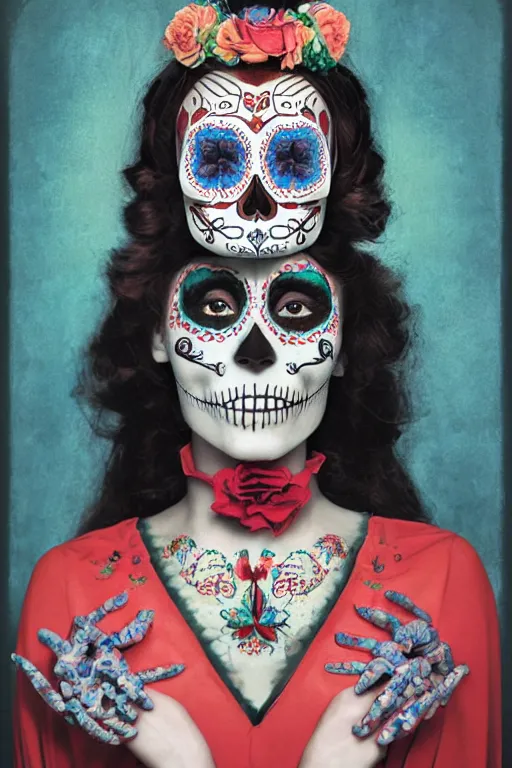 Image similar to Illustration of a sugar skull day of the dead girl, art by hugh kretschmer