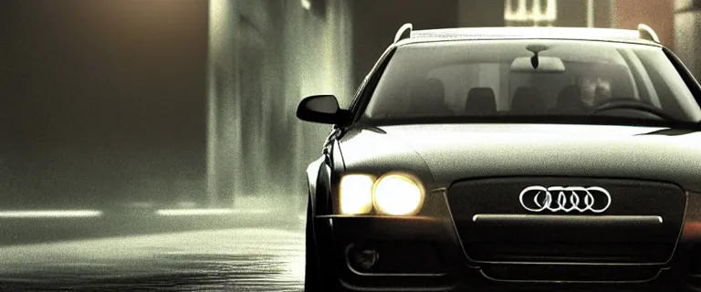 Image similar to Audi A4 B6 Avant (2002), a modern noir, dramatic lighting, cinematic, establishing shot, extremely high detail, photorealistic, cinematic lighting, artstation, style by greg rutkowsky, Max Payne (PC) (2001)