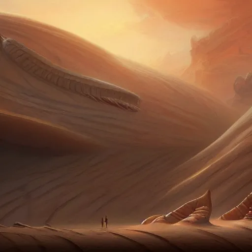 Prompt: A ultra detailed matte painting of a Sand Worm from Dune, by Peter mohrbacher, trending on ArtStation, epic composition, epic scale
