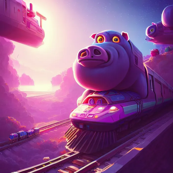 Image similar to epic professional digital art of 👾 👥 🛅 🐷 🚅, best on artstation, cgsociety, wlop, Behance, pixiv, cosmic, epic, stunning, gorgeous, much detail, much wow, masterpiece by Dorian Cleavanger and Stanley Lau