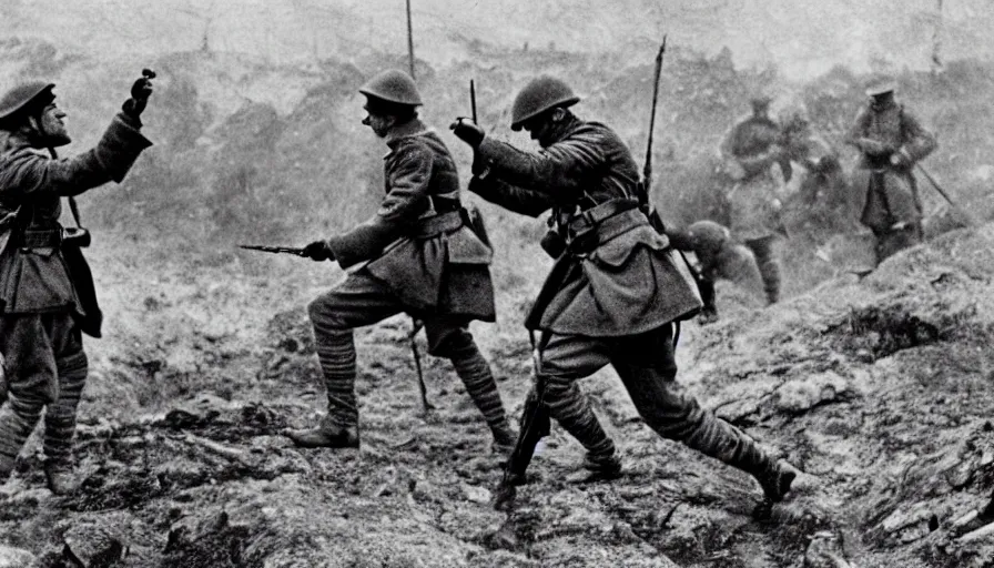 Prompt: french soldier dabbing during the battle of verdun ( 1 9 1 6 ), historical photograph, highly detailed, dab