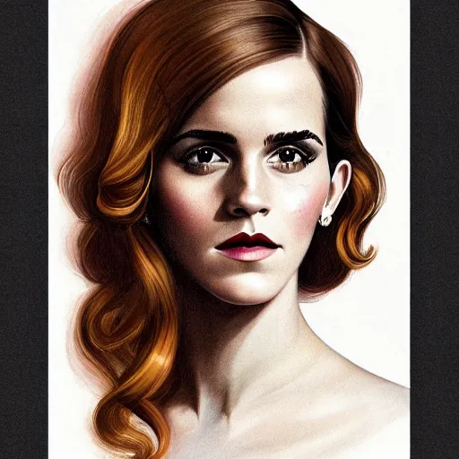 Image similar to a streamline moderne portrait of emma watson in the style of anna dittmann and donato giancola and charles dulac