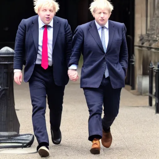 Prompt: venti from genshin impact holding hands with boris johnson