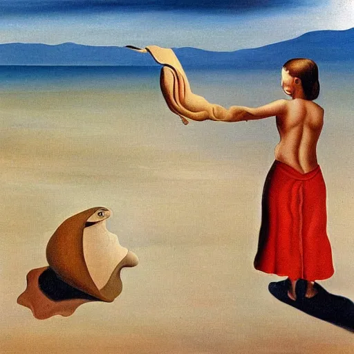Prompt: a girl on the beach salvador dali surrealism