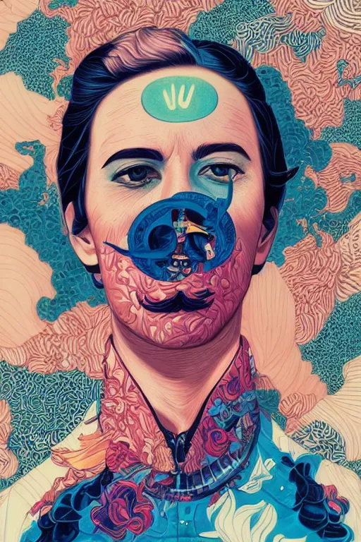 Prompt: the mustache brain, tristan eaton, victo ngai, artgerm, rhads, ross draws