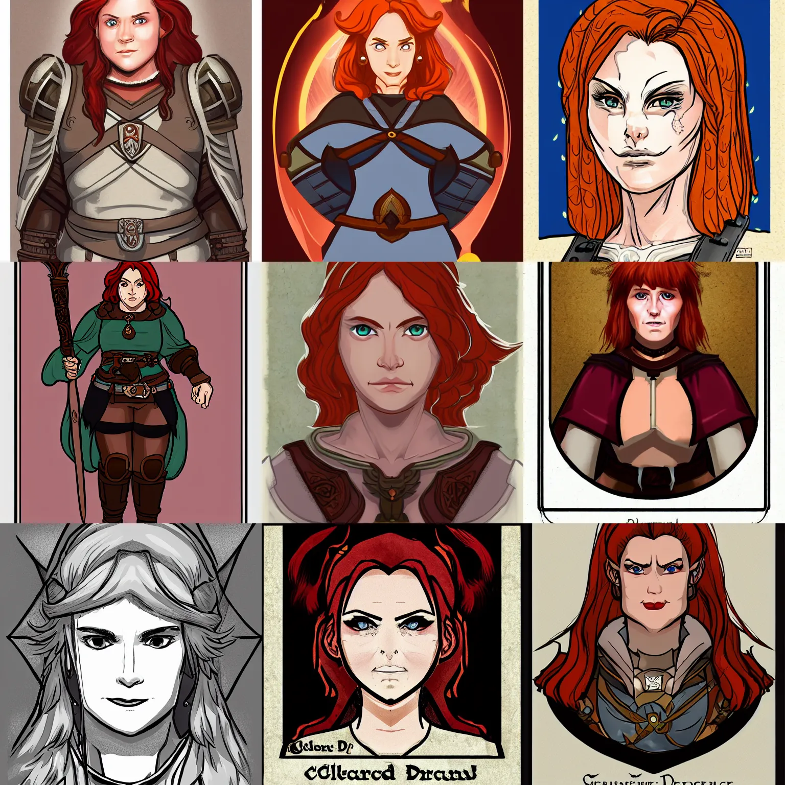 Prompt: symmetrical D&D character portrait of a stocky redheaded woman cleric